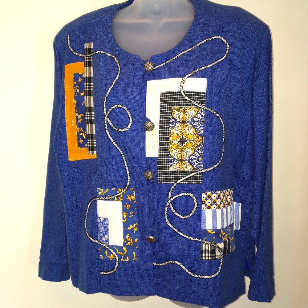 Canvasbacks Blue Patchwork Art Tapestry Jacket - image 1